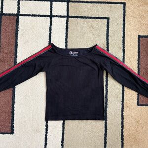 Black Fitted Bodysuit with Red Accents